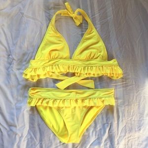 Op yellow ruffle bikini set
